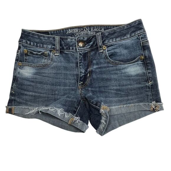 American Eagle Outfitters‎ Shortie Blue Denim Cutoff Shorts Size 4 - Picture 1 of 8